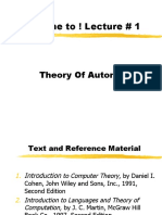 Welcome To ! Lecture # 1: Theory of Automata