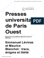 Antonioli. Lévinas Et Blanchot, Trace, Énigme Et Illéité