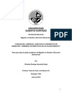 Vivencia Del Liderazgo, Como Estilo Carismático de Animación y Gobierno, en Directivos de Un Colegio Marista