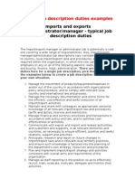 Typical Job Description Import - Export - Manager