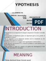 Hypothesis: Presented To PROF - DR .Saraswathy Mam GCN Presented by Naveen Kumar C N 1st Year M SC (N)