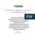 Modelo Genérico de Evaluación Del Entorno de Aprendizaje de Carreras Presenciales y Semipresenciales de Las Universidades y Escuelas Politecnicas Del Ecuador Version Arbol PDF