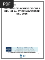 Informe de Avance de Obras HSL DEL 01 Al 07 de Noviembre