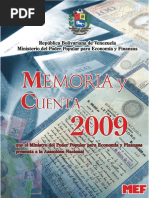 Memoria y Cuenta, MInisterio de Finanzas de Veenzuela, 2009