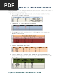 Ejercicios de Excel Operaciones Suma, Resta, Multiplicacion y Division
