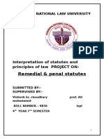 Remedial & Penal Statutes: Chanakya National Law University