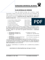 Acta de Entrega de Terreno y Otros para Obras