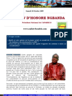 INTERVIEW D'HONORE NGBANDA Président National de l'APARECO Samedi 10 Octobre 2009