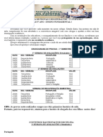 CRONOGRAMA DE PROVAS - 1 Ao 5° Ano 2 Bimestre