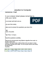 CST 311introduction To Computer Networks Final: in Your Answer Sheet Please Remember To Write Your Name