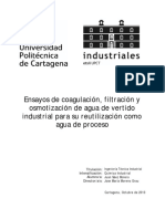 Ensayos de Coagulación, Filtración y Osmotización de Agua de Vertido Industrial para Su Reutilización Como Agua de Proceso