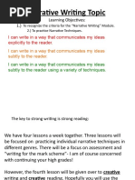 Narrative Writing Topic: Learning Objectives: 1.)