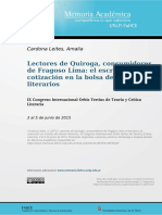 Amalia Cardona - Lectores de Quiroga, Consuidores de Fragoso Lima El Escritor y La Cotización