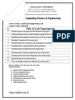 Software Engineering Lab - CSE342P Experiment List