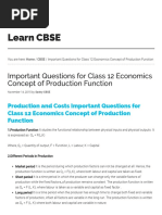 Important Questions For Class 12 Economics Concept of Production Function