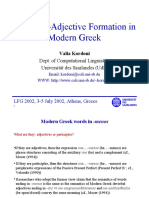 Participle-Adjective Formation in Modern Greek: Dept. of Computational Linguistics Universität Des Saarlandes (Uds)