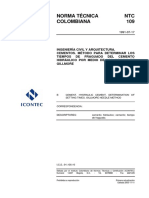 NTC 109 Cementos. Método para Determinar Los Tiempos de Fraguado Del Cemento Hidráulico Por Medio de Las Agujas de Gillmore PDF