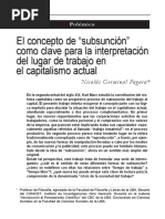 Pagura, El Concepto de Subsunción Como Clave para La Interpretación Del Lugar Del Trabajo en El Capitalismo Actual