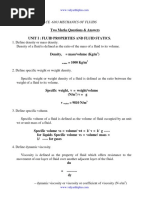 Two Marks Questions & Answers Unit I: Fluid Properties and Fluid Statics