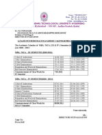 The Academic Calendar of MBA MCA (III & IV) Semesters For The Academic Year 2010 - 2011