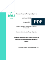 Actividad de Aprendizaje 1. Agrupamiento de Datos, Gráficas y Medidas de Tendencia Central
