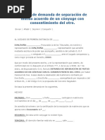 Modelo de Demanda de Separación de Mutuo Acuerdo de Un Cónyuge Con Consentimiento Del Otro