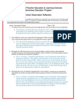 Department of Teacher Education & Learning Sciences Elementary Education Program Formal Observation Reflection