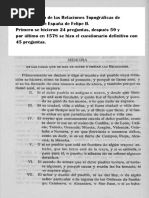 Interrogatorio de Las Relaciones Topográficas Ordenadas Por Felipe II en 1574