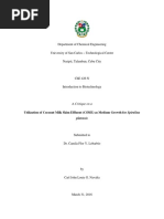 Utilization of Coconut Milk Skim Effluent (CSME) As Medium Growth For Spirulina