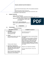 A Detailed Lesson Plan For Grade 10.4 Cases of Pronouns