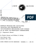 FORTRAN Program For Calculating Velocities and Streamlines On The Hub-Shroud Mid-Channel Flow Surface of An Axial - or Mixed-Flow Turbomachine II PDF