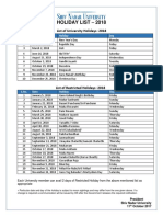 SNU Holiday List - 2018