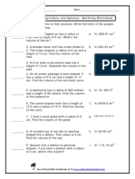 Volumes of Cones, Cylinders, and Spheres - Matching Worksheet