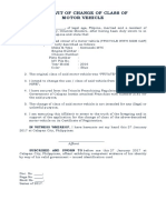 Affidavit of Change of Class of Motor Vehicle