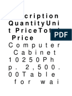 Description Quantityuni T Pricetotal Price: Computer Cabinet 1 0 2 5 0 P H P - 2, 5 0 0 - 00table For Wai