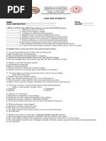 Long Test in Health NAME: - DATE: - YEAR AND SECTION: - SCORE