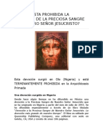 Porqué Esta Prohibida La Devoción de La Preciosa Sangre de Nuestro Señor Jesucristo