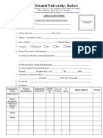 Oriental University, Indore: Application Form