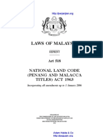 Act 518 National Land Code Penang and Malacca Titles Act 1963