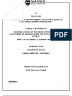 "THE IMPACT OF ADVERTISEMENT of Consumer Goods On CUSTOMER'S BRAND PREFERENCE"......