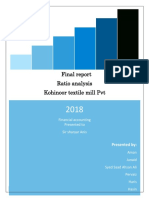 Final Report Ratio Analysis Kohinoor Textile Mill PVT: Presented by