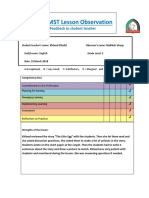 MCT/MST Lesson Observation: Feedback To Student Teacher