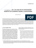 Lenguaje Ritual. Los Usos de La Comunicación Verbal en Los Contextos Rituales y Ceremoniales