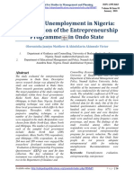 Reducing Unemployment in Nigeria: An Evaluation of The Entrepreneurship Programmes in Ondo State