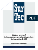 Neutral Cleaner - Always Neutral? Application Areas of Neutral Cleaners at The Industrial Parts Cleaning Expert Forum Parts2clean, 23.10.2013