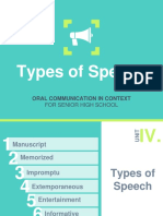 Oral Comm - Types of Speech