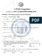 2013 WMI Competition Grade 8 Part 1 Logical Reasoning Test: Problems 1-30: 5 Points Each For A Total of 150 Points