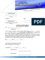 KP Form #18 (Notice of Hearing For Complainant)