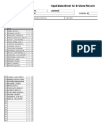 Input Data Sheet For E-Class Record: Region Division School Name School Id