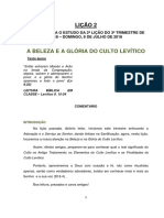 Lição 2 - A Beleza e A Glória Do Culto Levítico